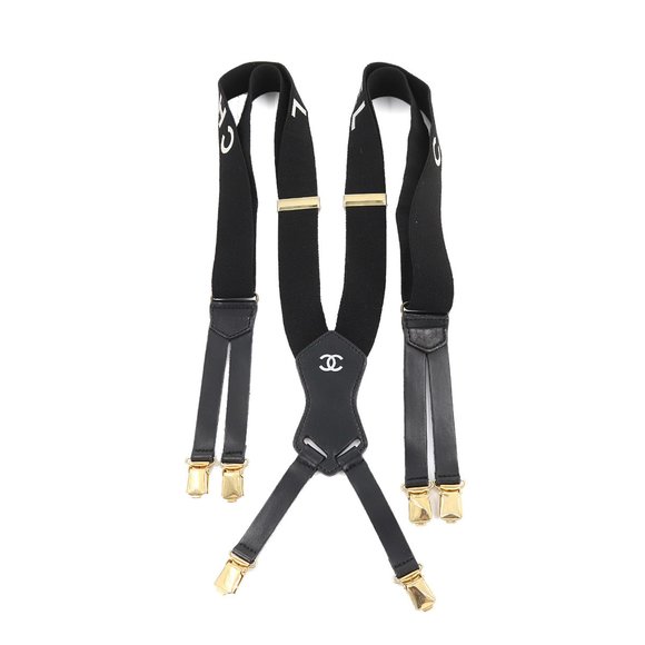 CHANEL Accessories Chanel Chanel Suspenders Logo Canvas Leather